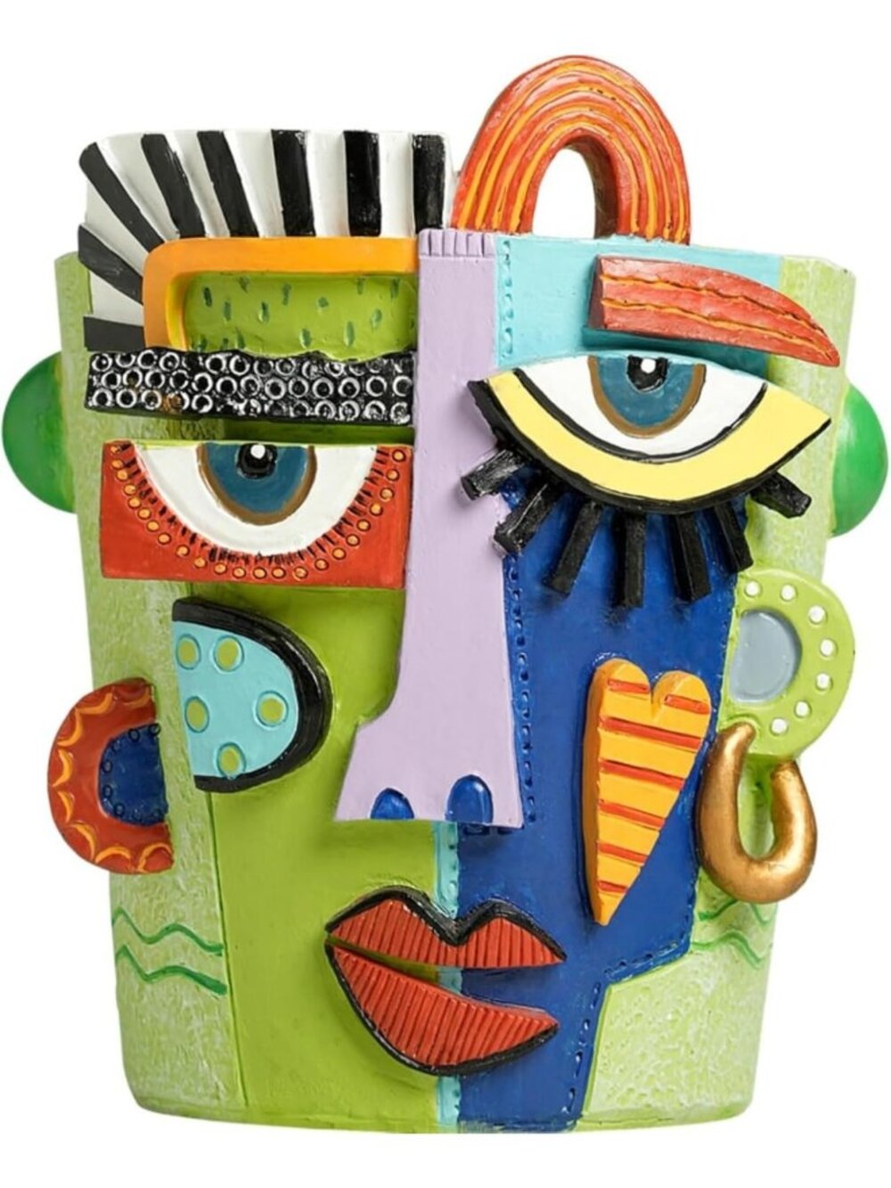 Mint Green Abstract Face Planter Pot - Unique Indoor Plant Decor, Picasso Style